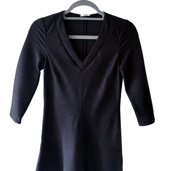 Wolford Size XS Black V-Neck Ribbed A-Line Midi Shania Dress Stretch 3/4 Sleeves - Picture 5 of 12
